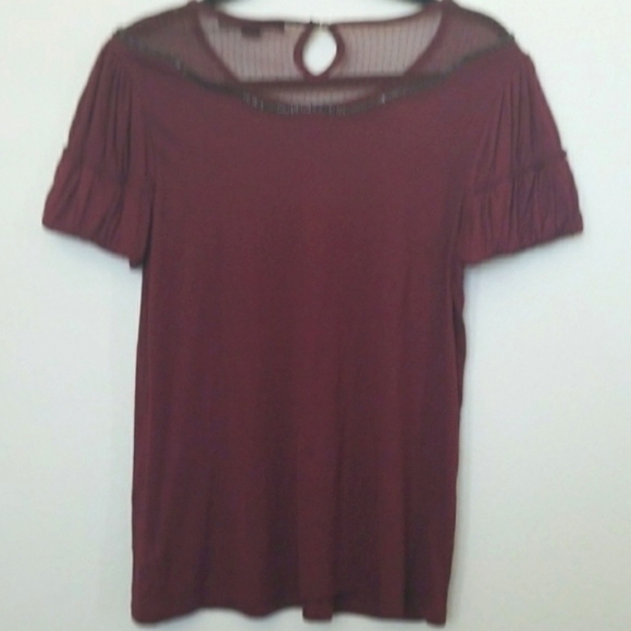 Forever 21 bubble sleeve burgundy embellished top large - Picture 5 of 7